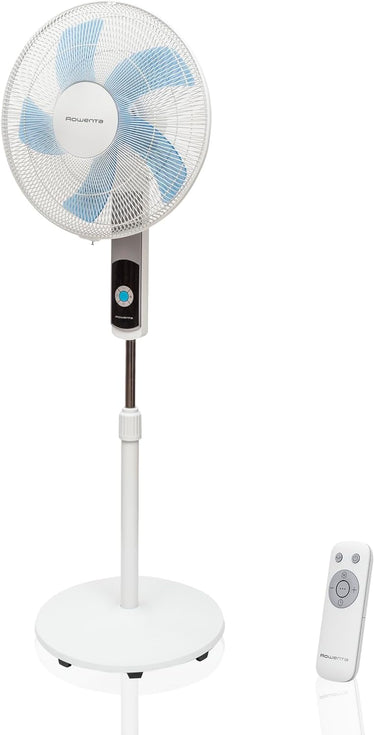 Rowenta Turbo Silence - Ventilador de pie, solo 35 dB (A) modo Silent Night ahorro energía, 12 velocidades, pantalla LED digital, temporizador, mando a distancia, blanco, VU5650